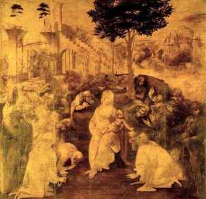 Adorazione dei Magi. 1481 – 1482, olio su tavola. Galleria degli Uffizi, Firenze. 