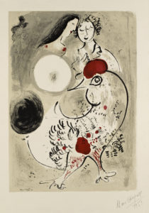 Coppia di amanti con gallo, 1951 Litografia a colori,  Dono di Ida Chagall, Parigi © Chagall ® by SIAE 2015
